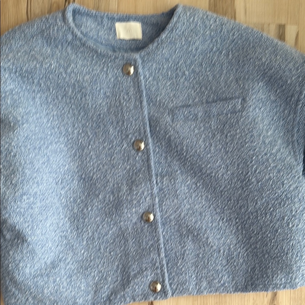 Blue Cropped Button-Up Jacket - Picture 2 of 7